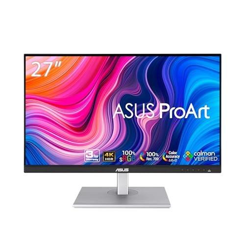 ASUS ProArt Display PA279CV 27” 4K HDR UHD (3840 x 2160) Monitor, IPS, 100% sRGB/Rec. 709, ΔE < 2, USB-C DisplayPort HDMI USB hub, Calman Verified, Compatible With Laptop & Mac Monitor,BLACK