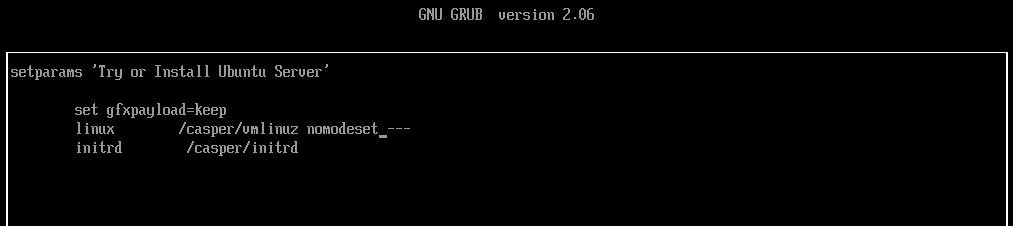 Grub command line showing nomodeset