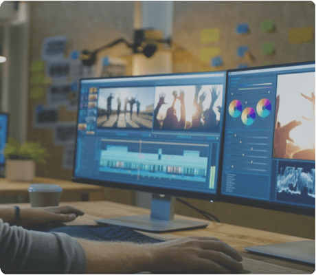 Video editing and color correcting across dual monitors