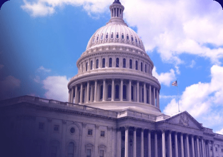 Government building with sky above and gradient on lefthand side