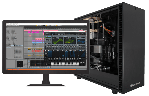 Workstation with Monitor Running Audio Editing Software